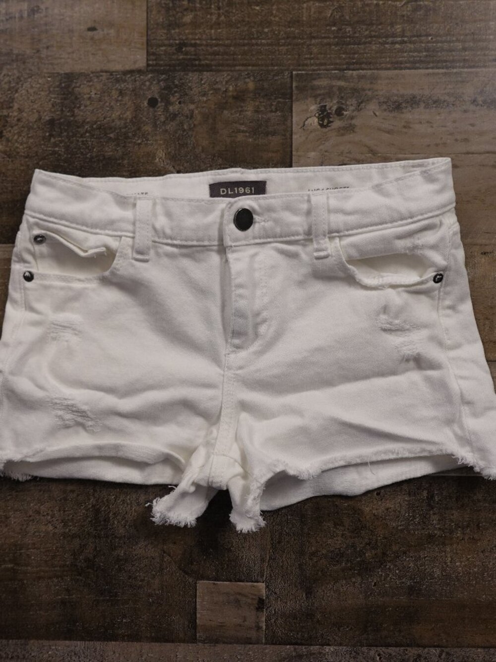 DL1961 Lucy Cutoff Shorts Girls Size 14 White Distressed Stretch Denim